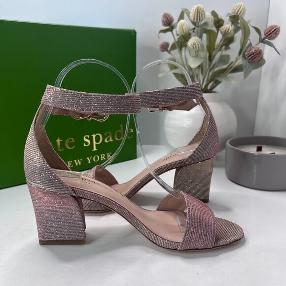 Kate Spade Susane Glitter Block Heel Sandals Pink Lurex S733001 Women's 6M NWB - Picture 6 of 12